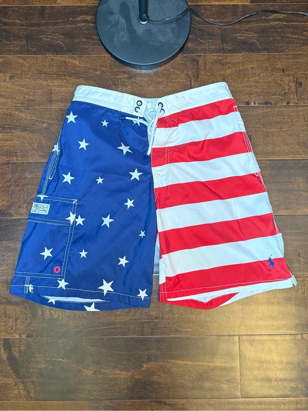 Ralph Lauren Mens American Flag Swim Trunks - Red & Blue Size Small